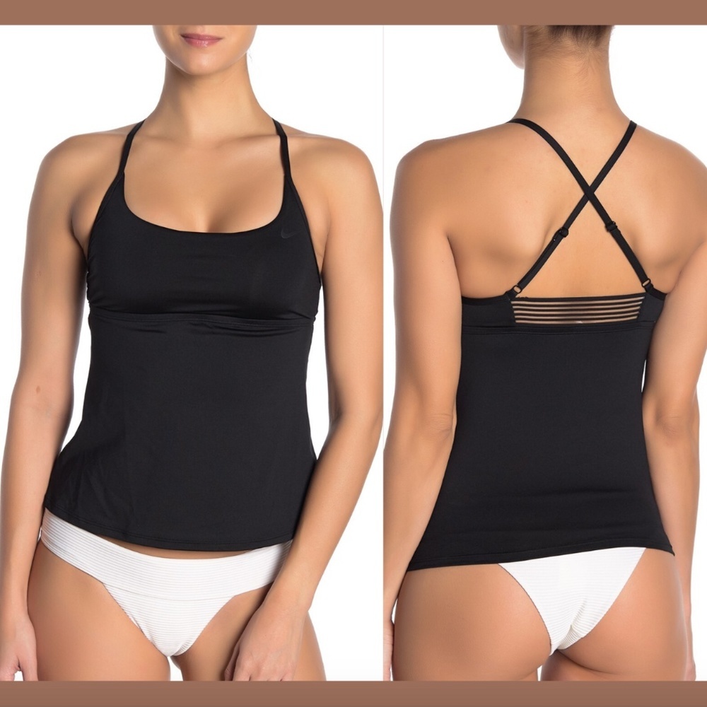 NEW Nike Swimsuit Cross-Back Black Tankini Top